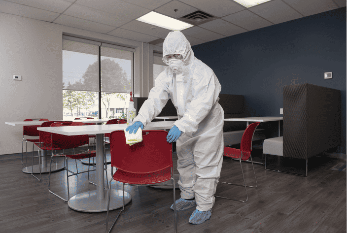 Disinfection Services - Hazmat Suit Cleaning Door with Microfiber Cloth and Disinfectant
