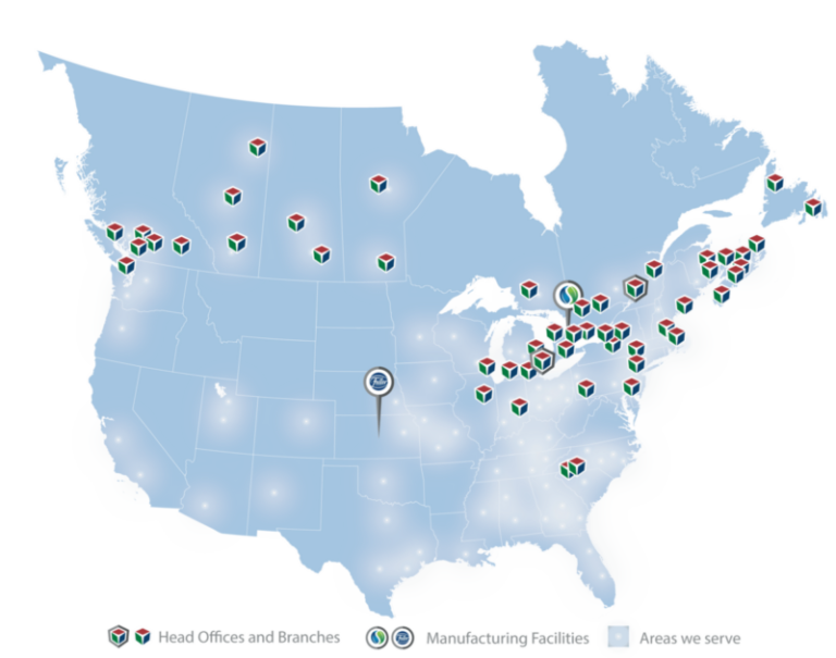 Map of North American facility service locations - Find us near you for expert janitorial services and cleaning solutions